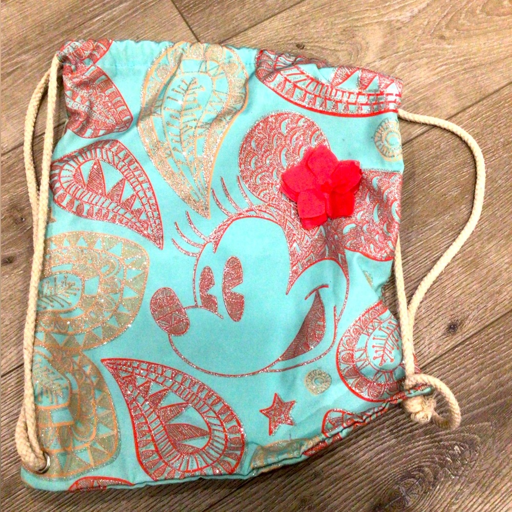 Disney Aulani Turquoise, Pink/Gold Glitter Drawstring Backpack